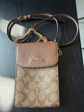 Coach Tan/Brown Signature Crossbody Phone Pouch